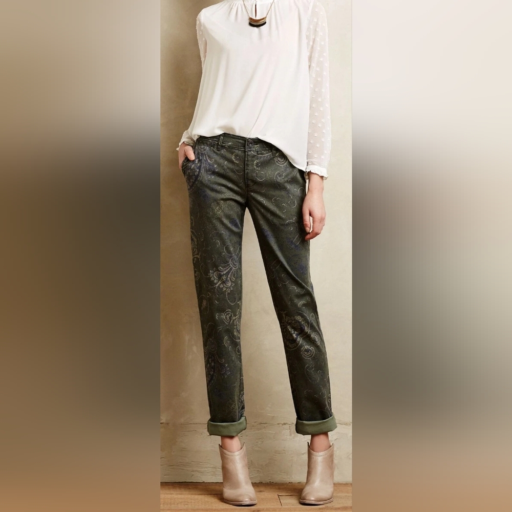 Anthropologie Pilcro Hyphen Green Paisley Print Chino  30